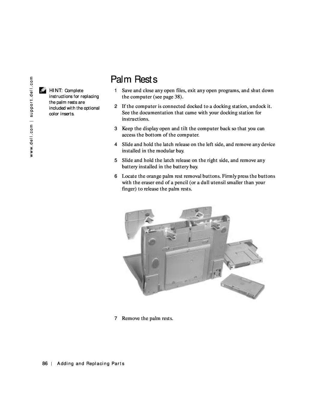 Dell 4150 owner manual Palm Rests, Adding and Replacing Parts 