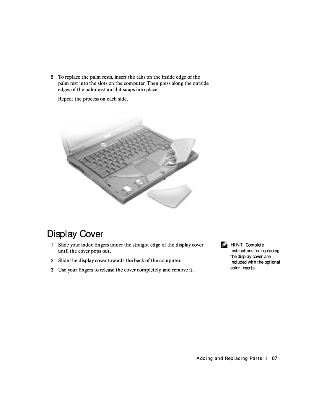 Dell 4150 owner manual Display Cover 