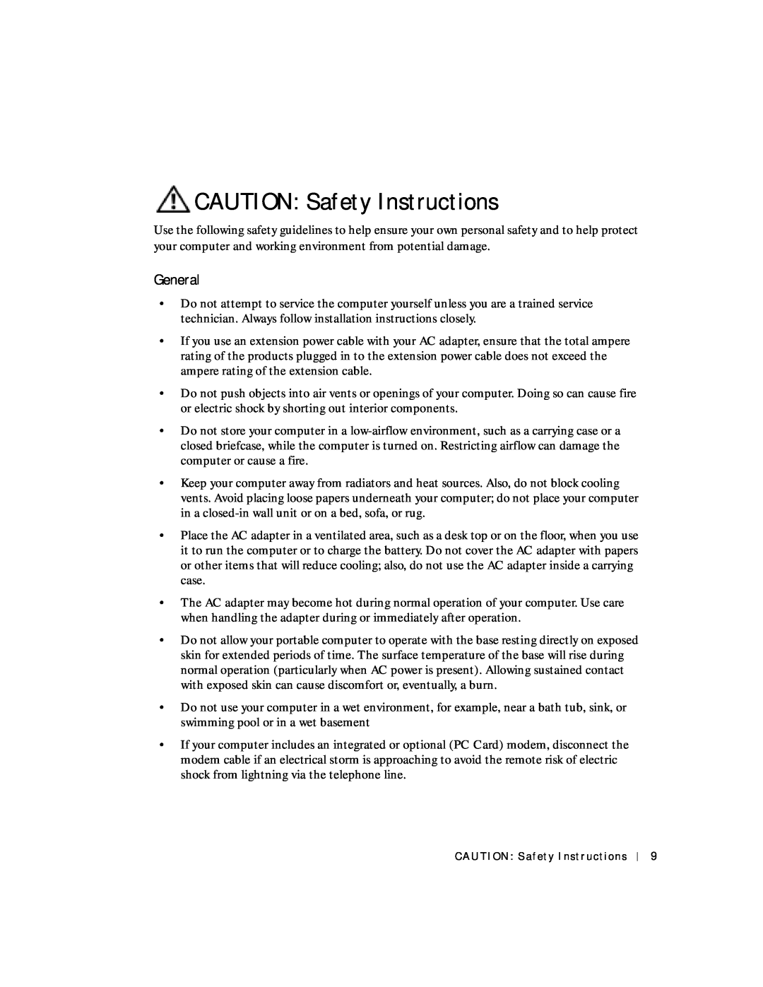 Dell 4150 owner manual CAUTION Safety Instructions, General 