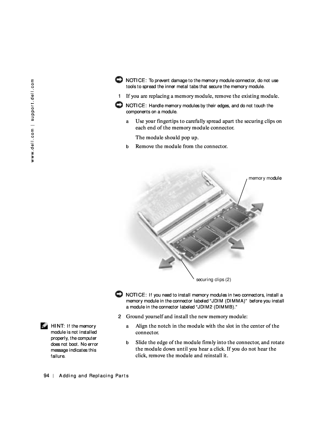 Dell 4150 owner manual If you are replacing a memory module, remove the existing module 