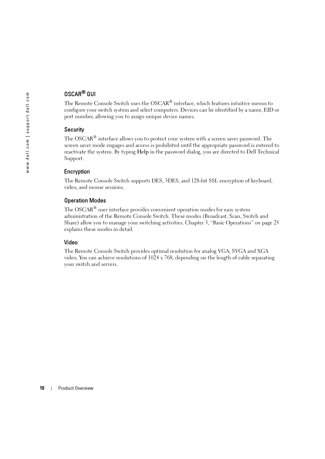 Dell 4161DS, 2161DS-2 manual Security, Encryption, Operation Modes, Video 