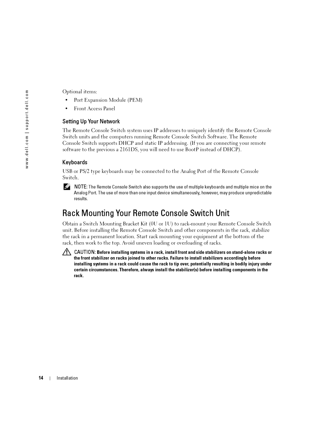 Dell 4161DS, 2161DS-2 manual Rack Mounting Your Remote Console Switch Unit, Setting Up Your Network, Keyboards 