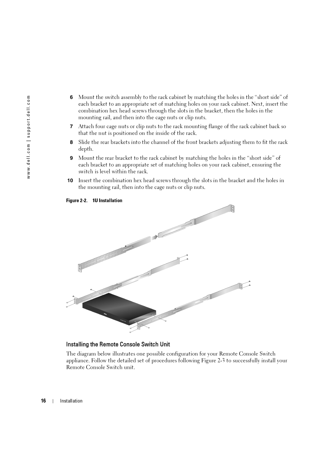 Dell 4161DS, 2161DS-2 manual Installing the Remote Console Switch Unit, U Installation 