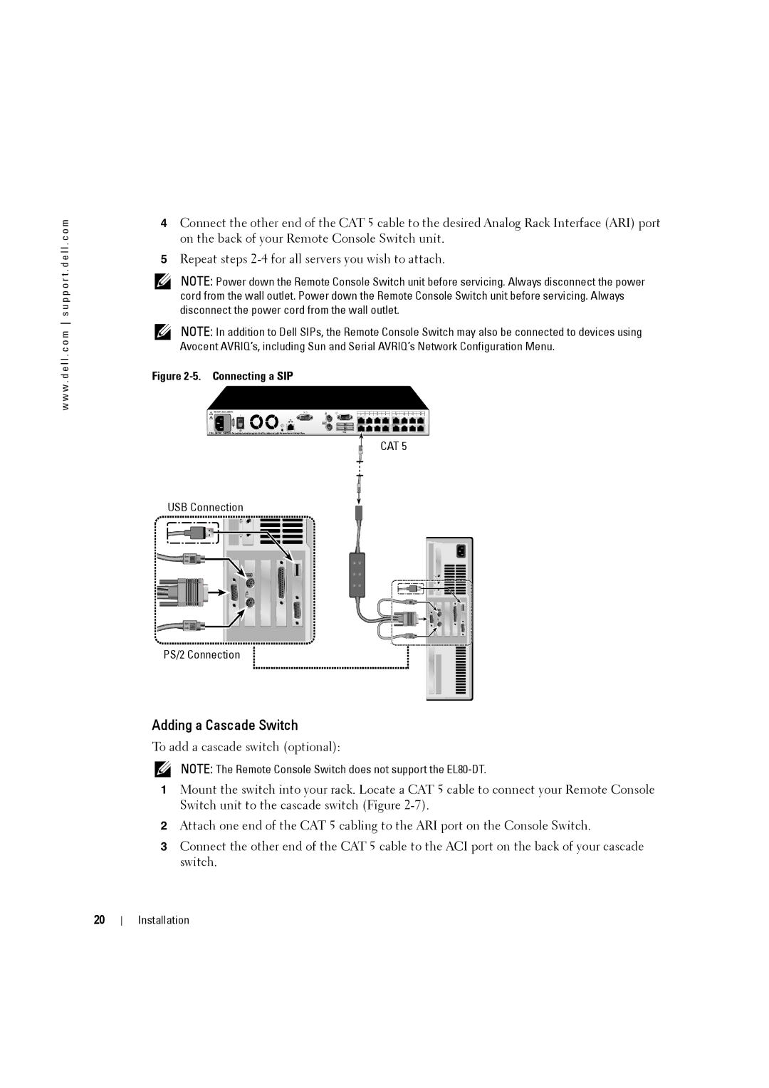 Dell 4161DS, 2161DS-2 manual Adding a Cascade Switch, Connecting a SIP 