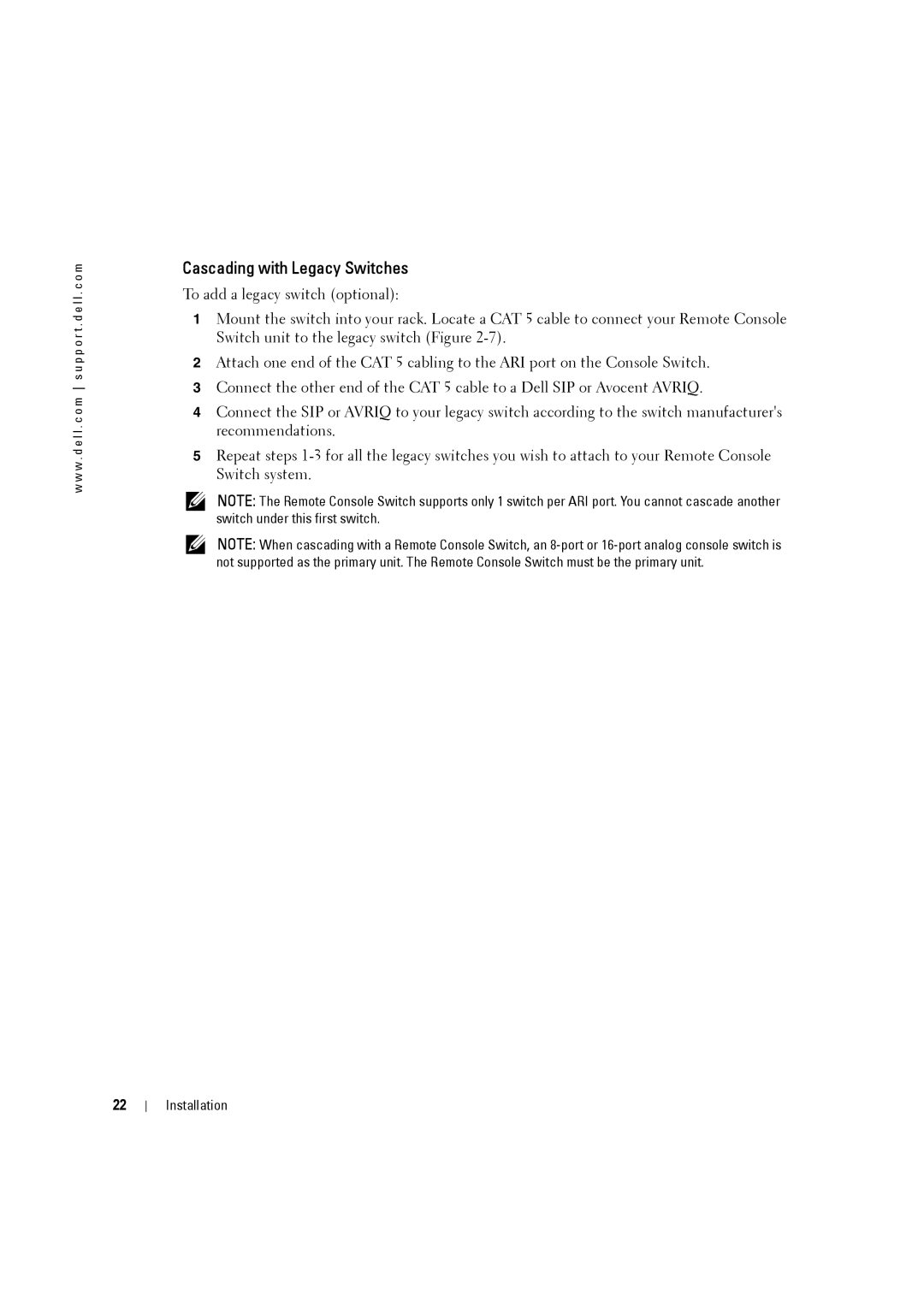 Dell 4161DS, 2161DS-2 manual Cascading with Legacy Switches 