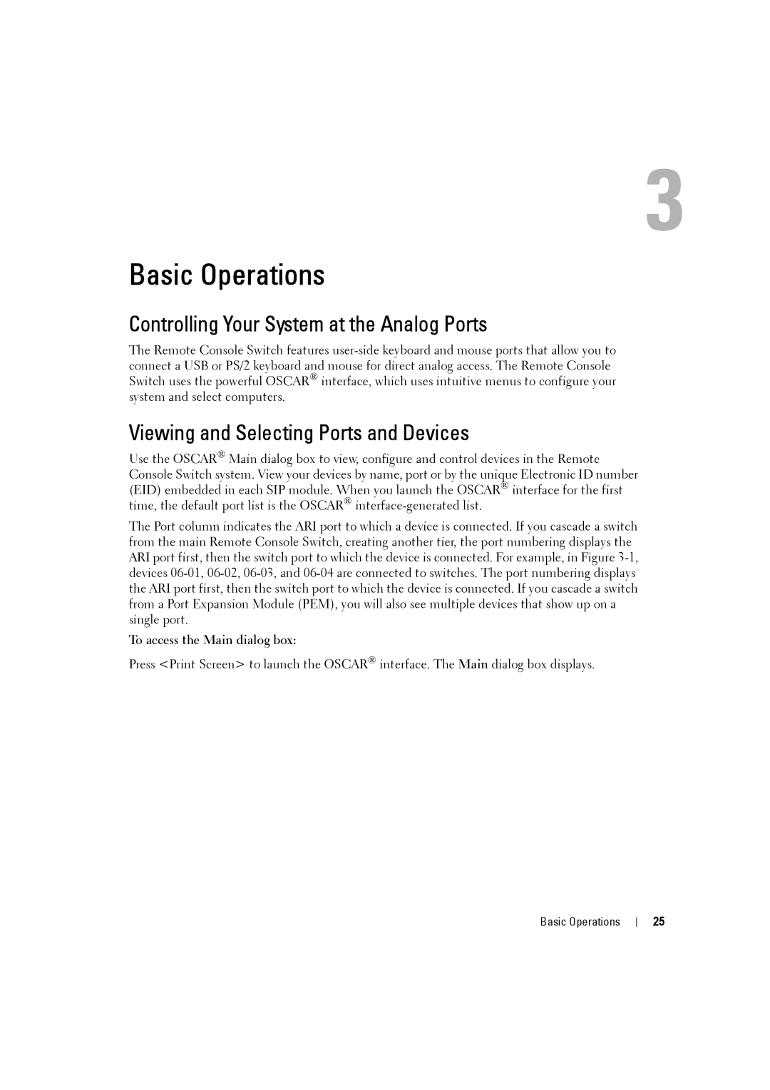 Dell 2161DS-2 manual Basic Operations, Controlling Your System at the Analog Ports, Viewing and Selecting Ports and Devices 