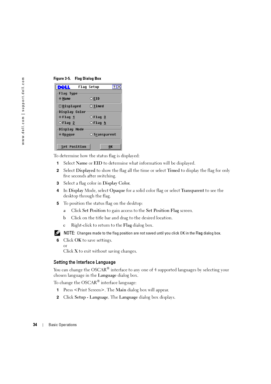 Dell 4161DS, 2161DS-2 manual Setting the Interface Language, Flag Dialog Box 