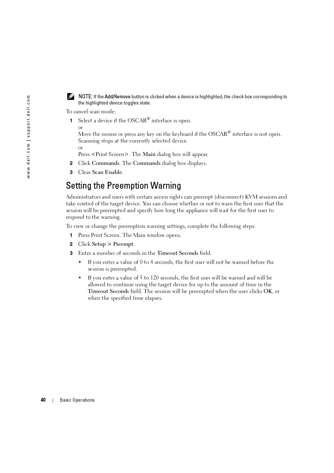 Dell 4161DS, 2161DS-2 manual Setting the Preemption Warning, Click Setup Preempt 