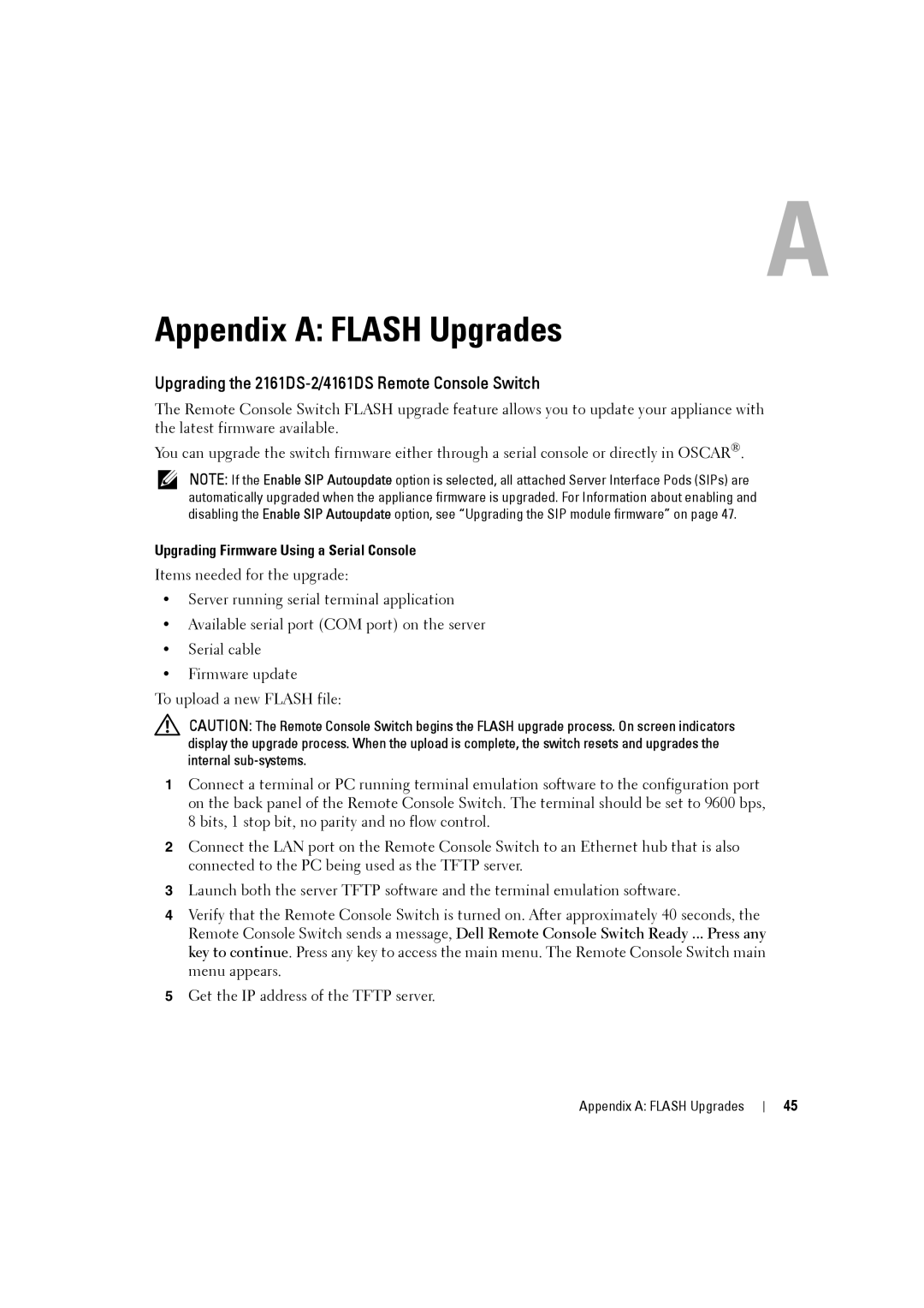 Dell manual Appendix a Flash Upgrades, Upgrading the 2161DS-2/4161DS Remote Console Switch 