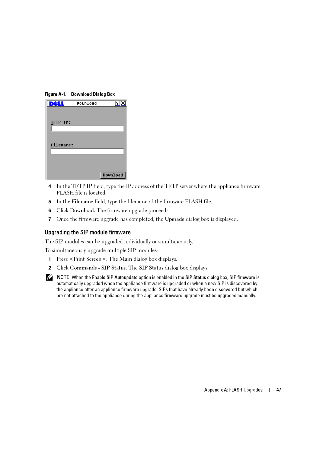 Dell 2161DS-2, 4161DS manual Upgrading the SIP module firmware, Figure A-1. Download Dialog Box 