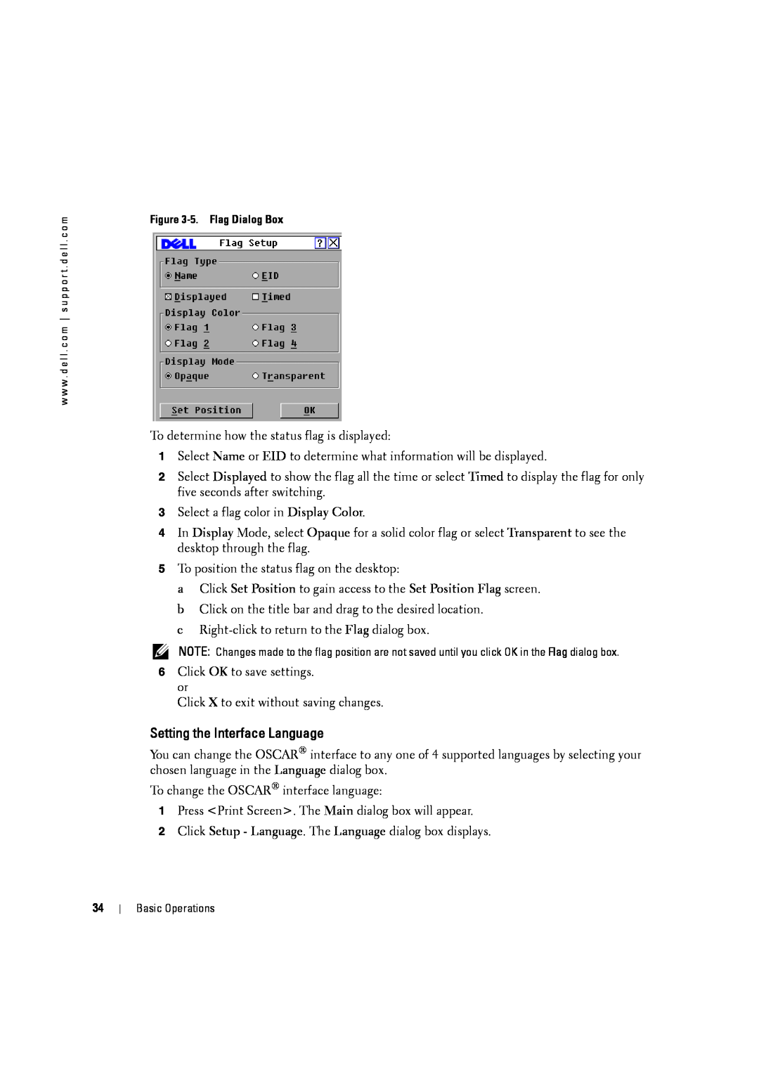 Dell 4161DS, 2161DS-2 manual Setting the Interface Language, 5. Flag Dialog Box 