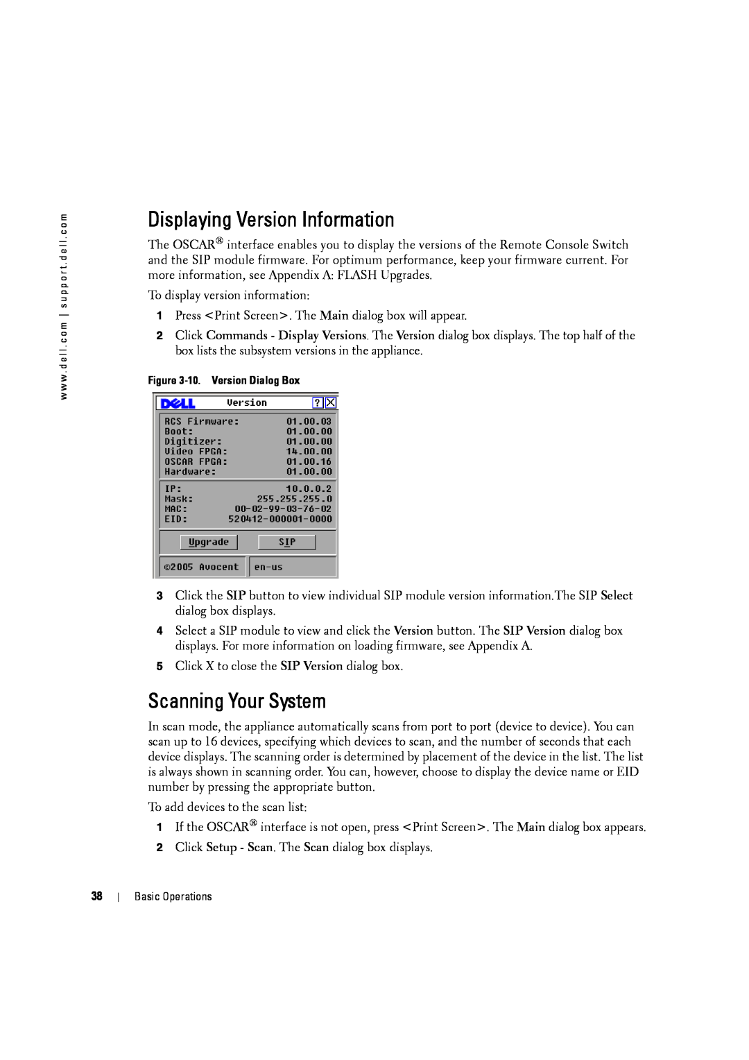 Dell 4161DS, 2161DS-2 manual Displaying Version Information, Scanning Your System, 10. Version Dialog Box 