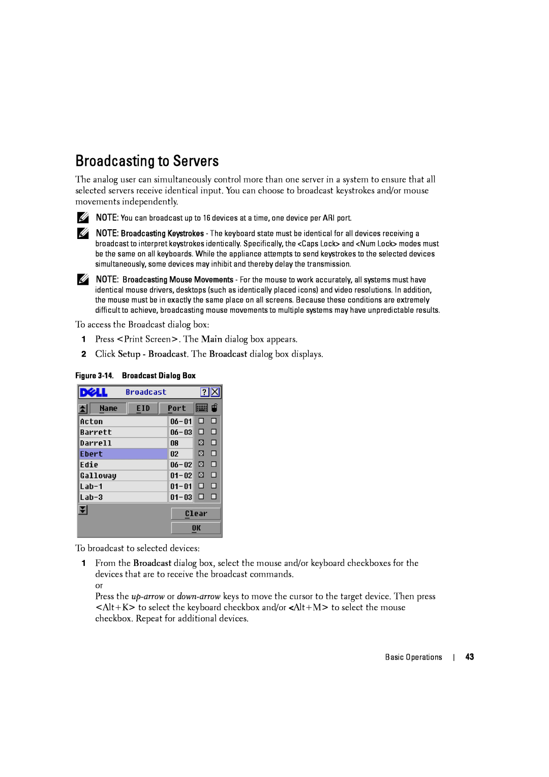 Dell 2161DS-2, 4161DS manual Broadcasting to Servers, 14. Broadcast Dialog Box 