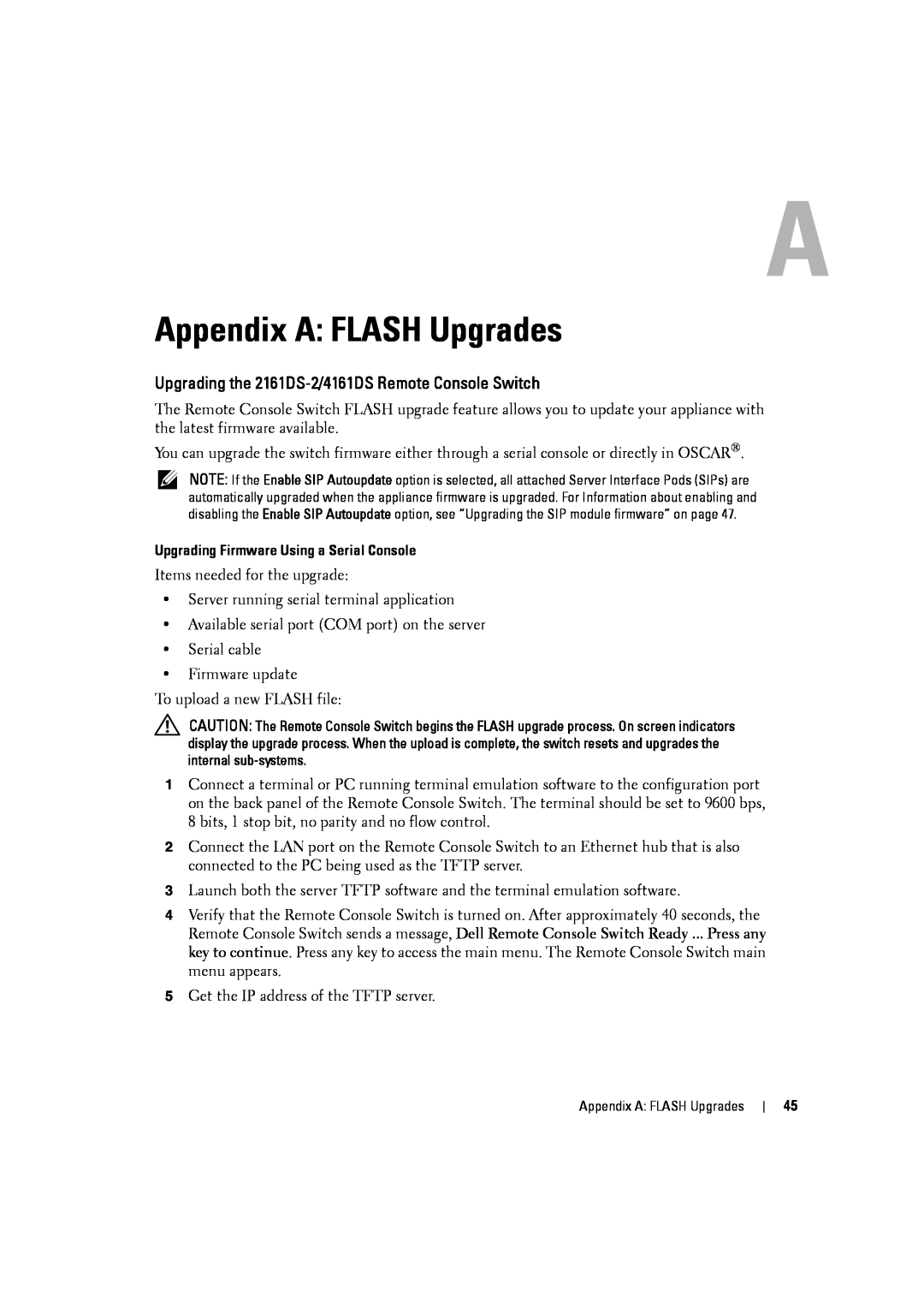 Dell manual Appendix A FLASH Upgrades, Upgrading the 2161DS-2/4161DS Remote Console Switch 