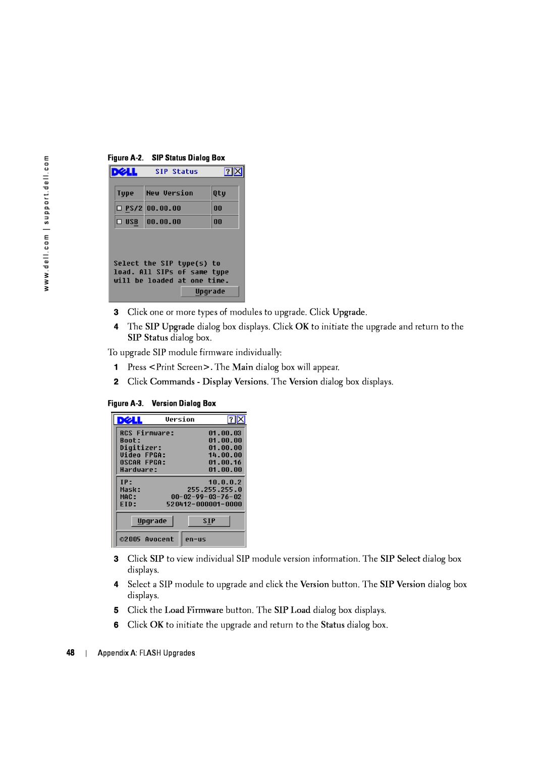 Dell 4161DS manual Click Commands - Display Versions. The Version dialog box displays, Figure A-2. SIP Status Dialog Box 