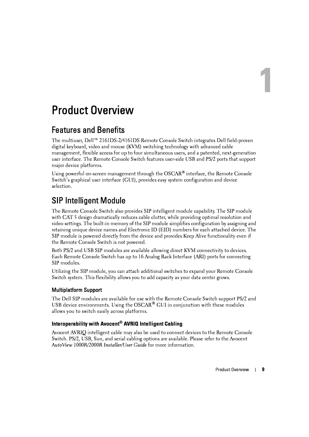 Dell 2161DS-2, 4161DS manual Product Overview, Features and Benefits, SIP Intelligent Module, Multiplatform Support 