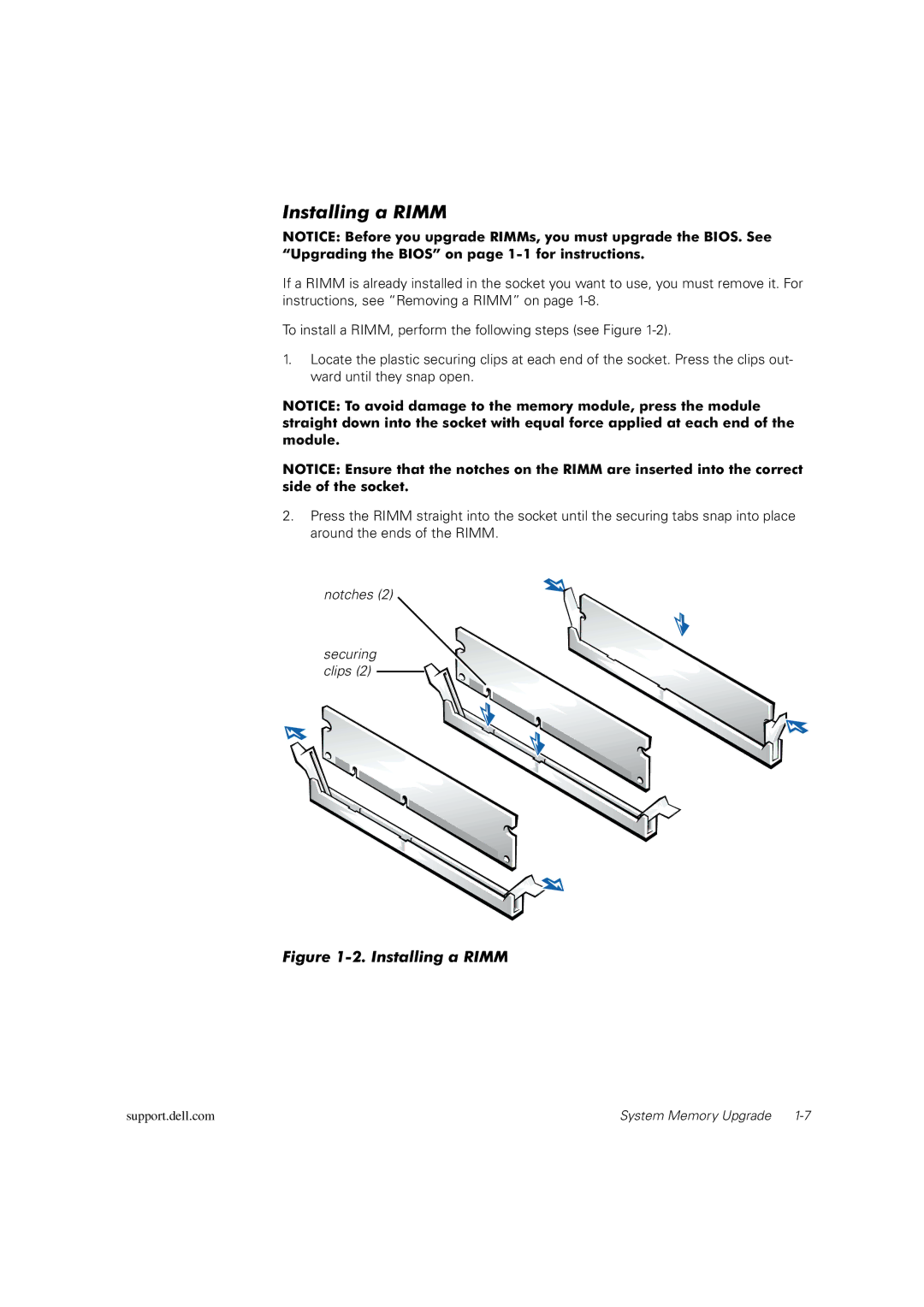 Dell 420 manual Notches Securing clips 