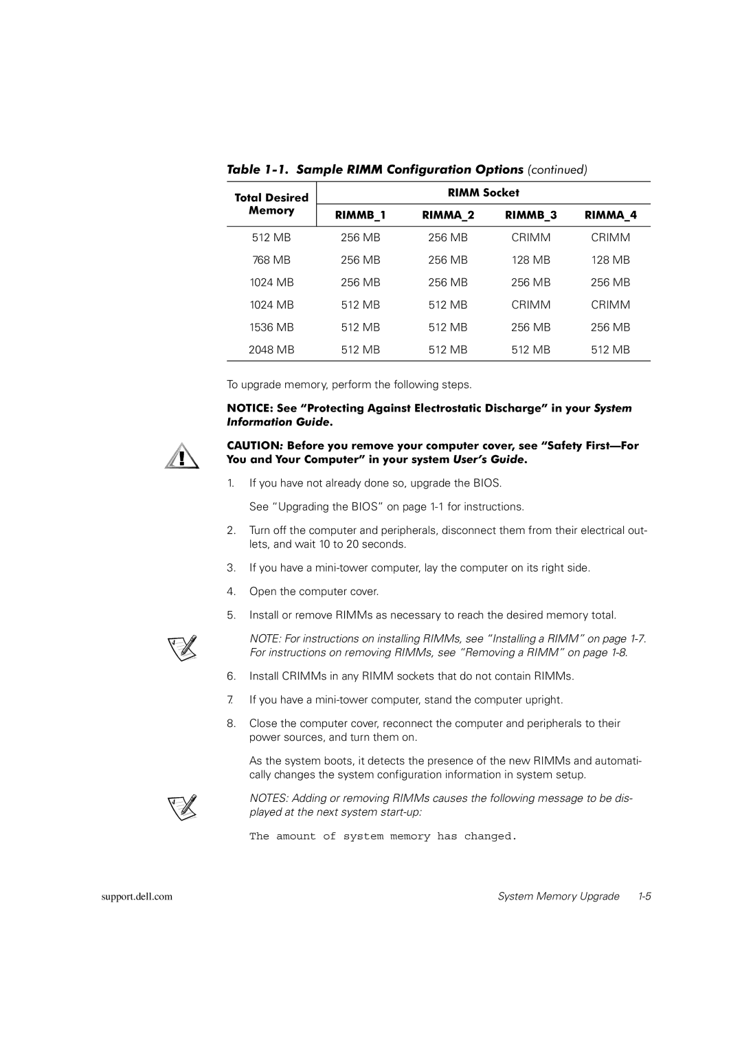 Dell 420 manual Amount of system memory has changed 