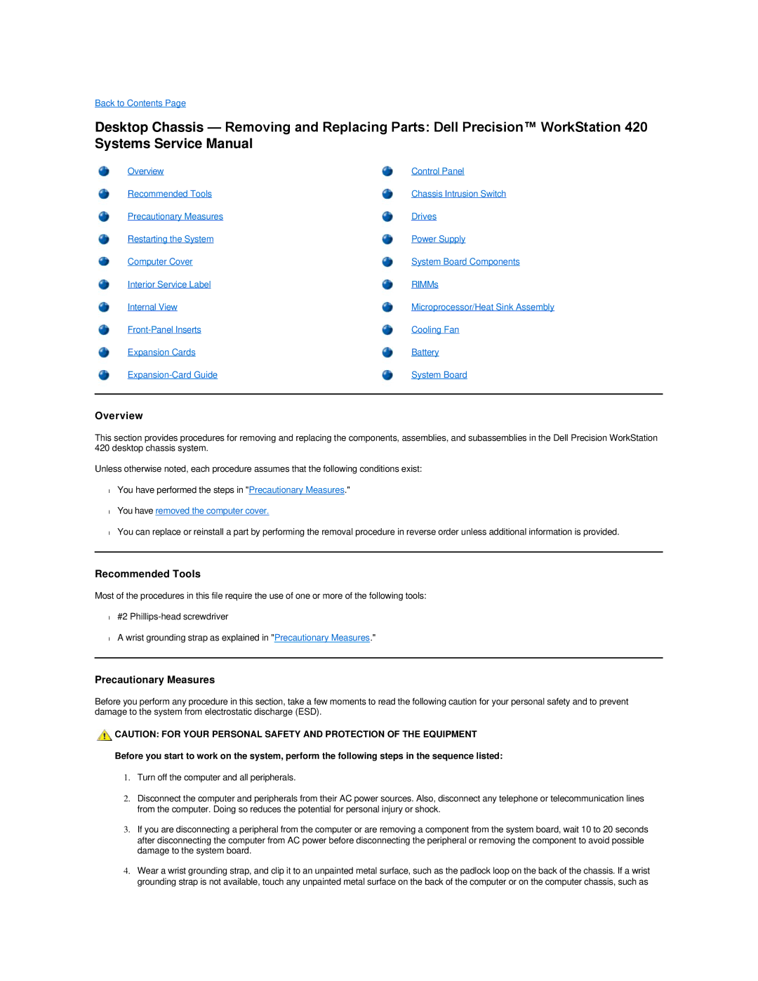 Dell 420 manual Overview, Recommended Tools, Precautionary Measures 