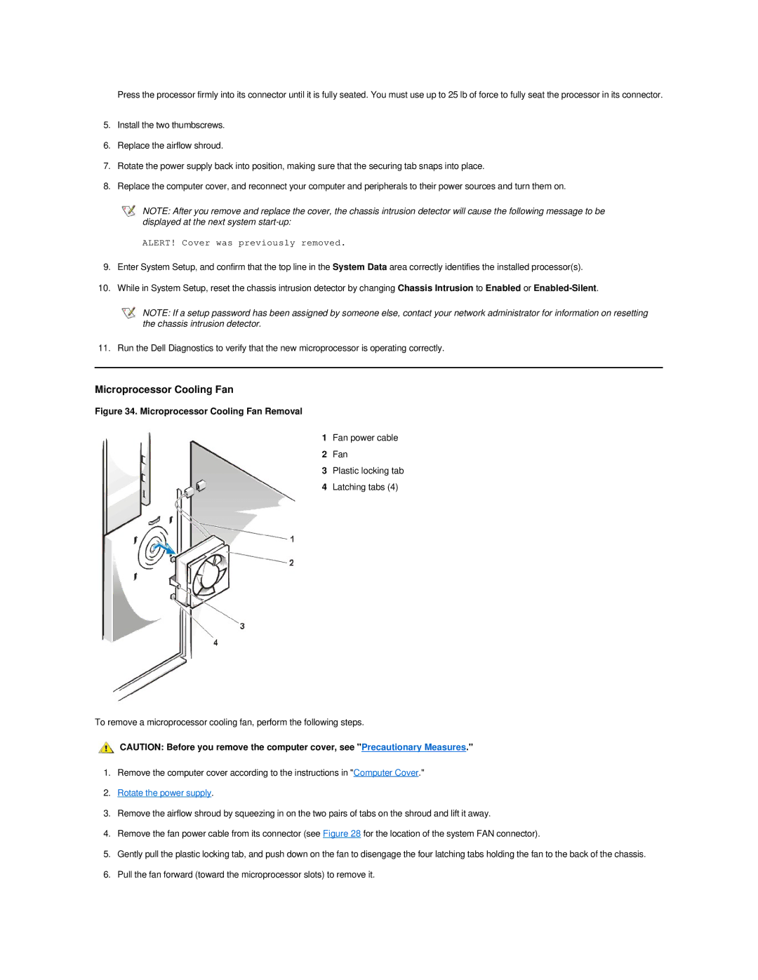 Dell 420 manual Microprocessor Cooling Fan Removal 