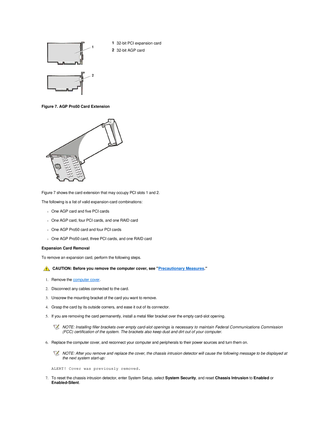 Dell 420 manual AGP Pro50 Card Extension, Expansion Card Removal 