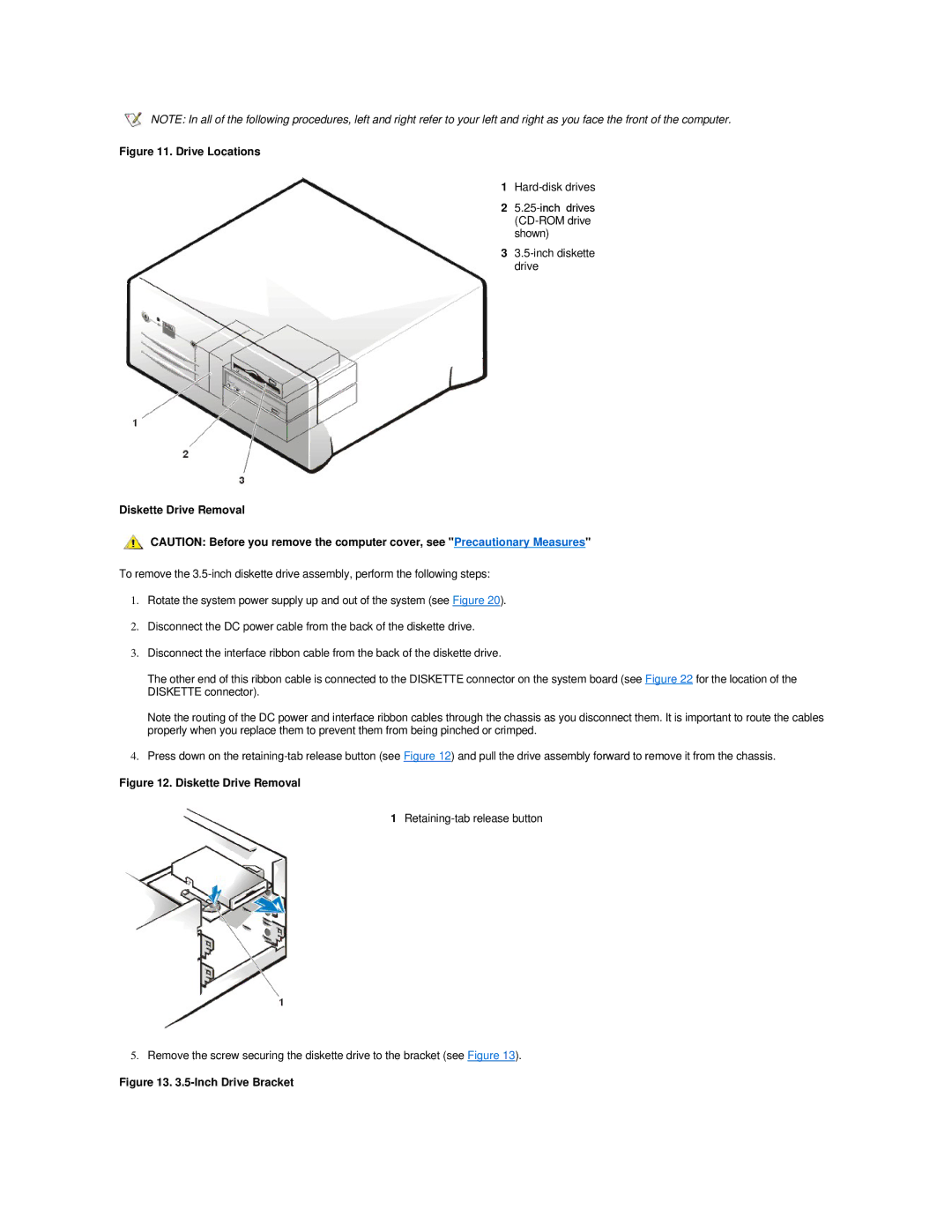 Dell 420 manual Drive Locations, Diskette Drive Removal 