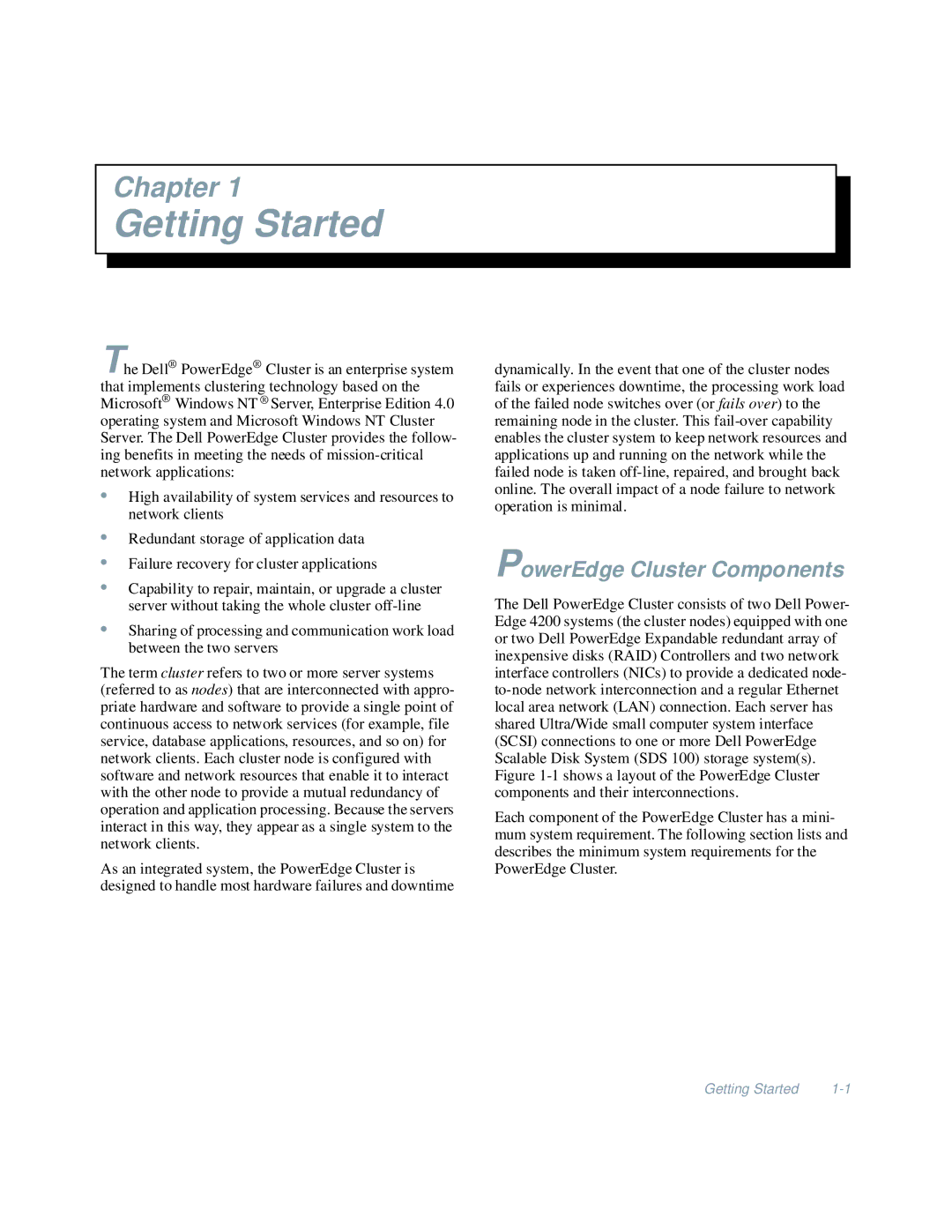 Dell 4200 manual Getting Started, PowerEdge Cluster Components 