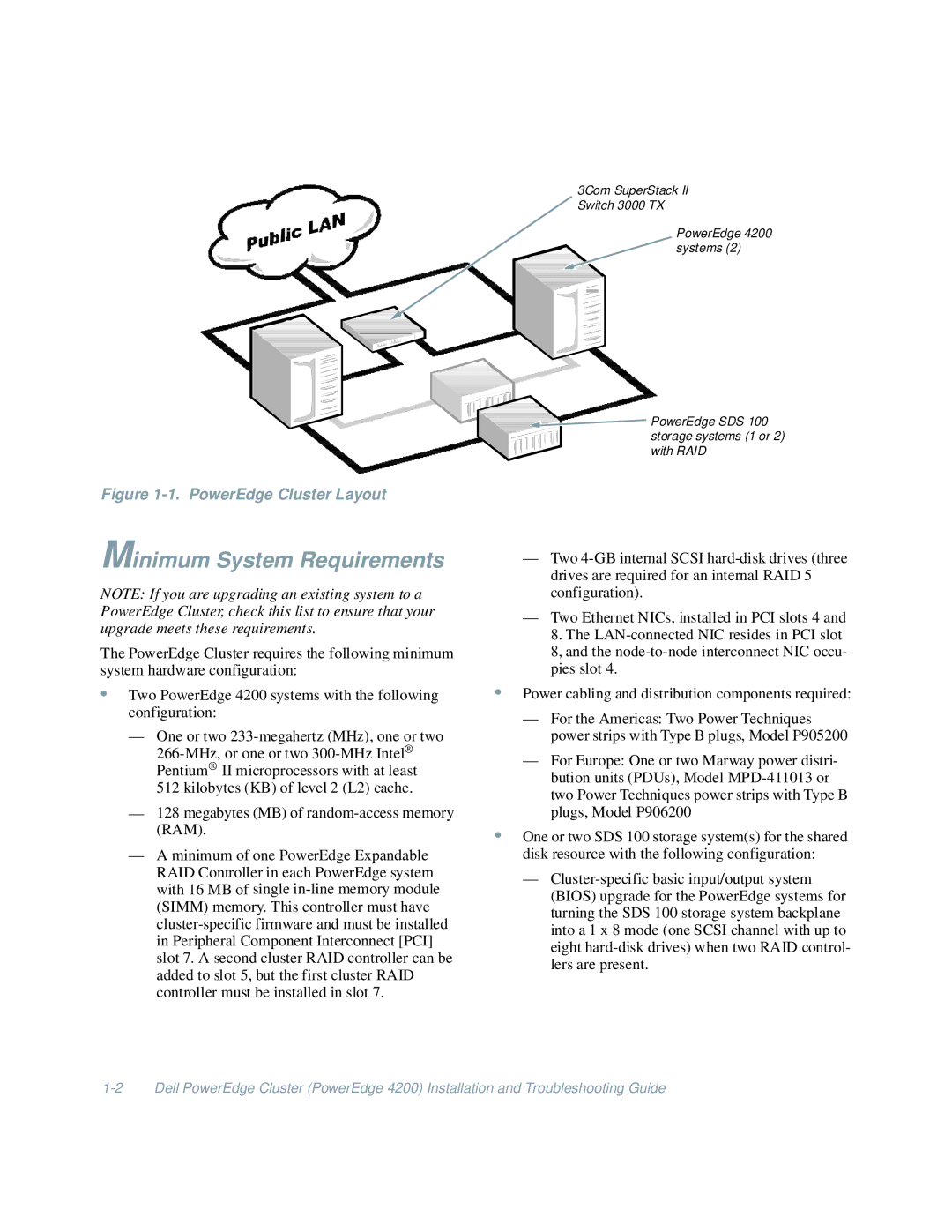 Dell 4200 manual Minimum System Requirements, PowerEdge Cluster Layout 