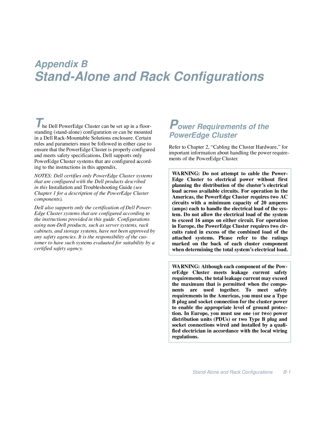 Dell 4200 manual Stand-Alone and Rack Configurations, Power Requirements of the PowerEdge Cluster 