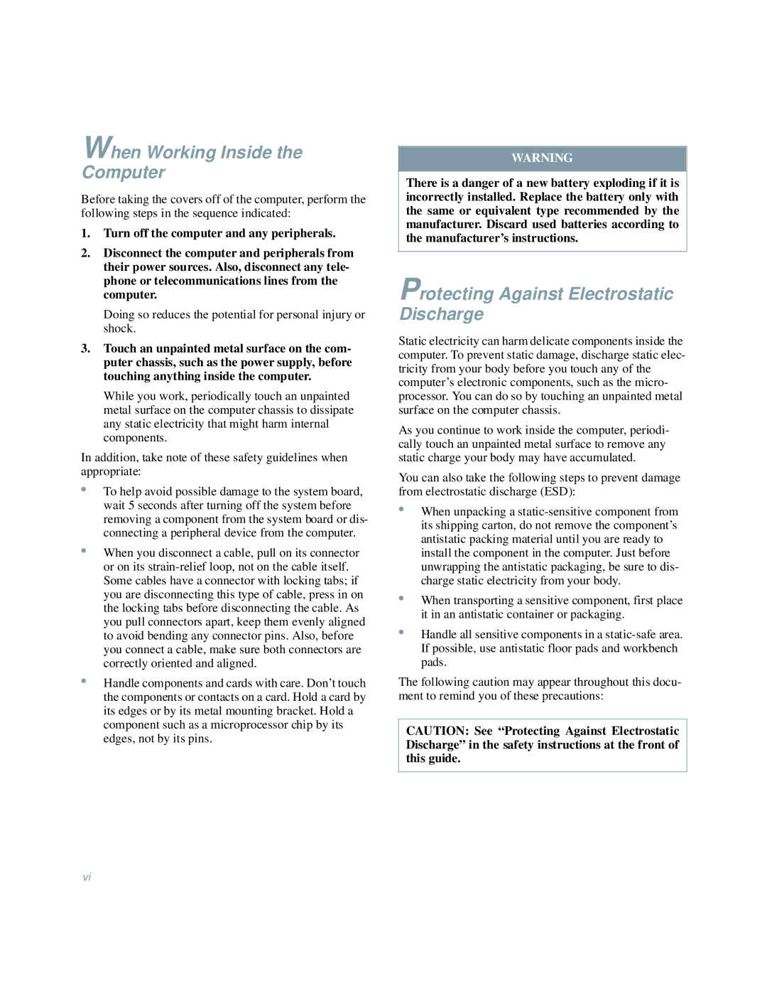 Dell 4200 manual When Working Inside the Computer, Protecting Against Electrostatic Discharge 