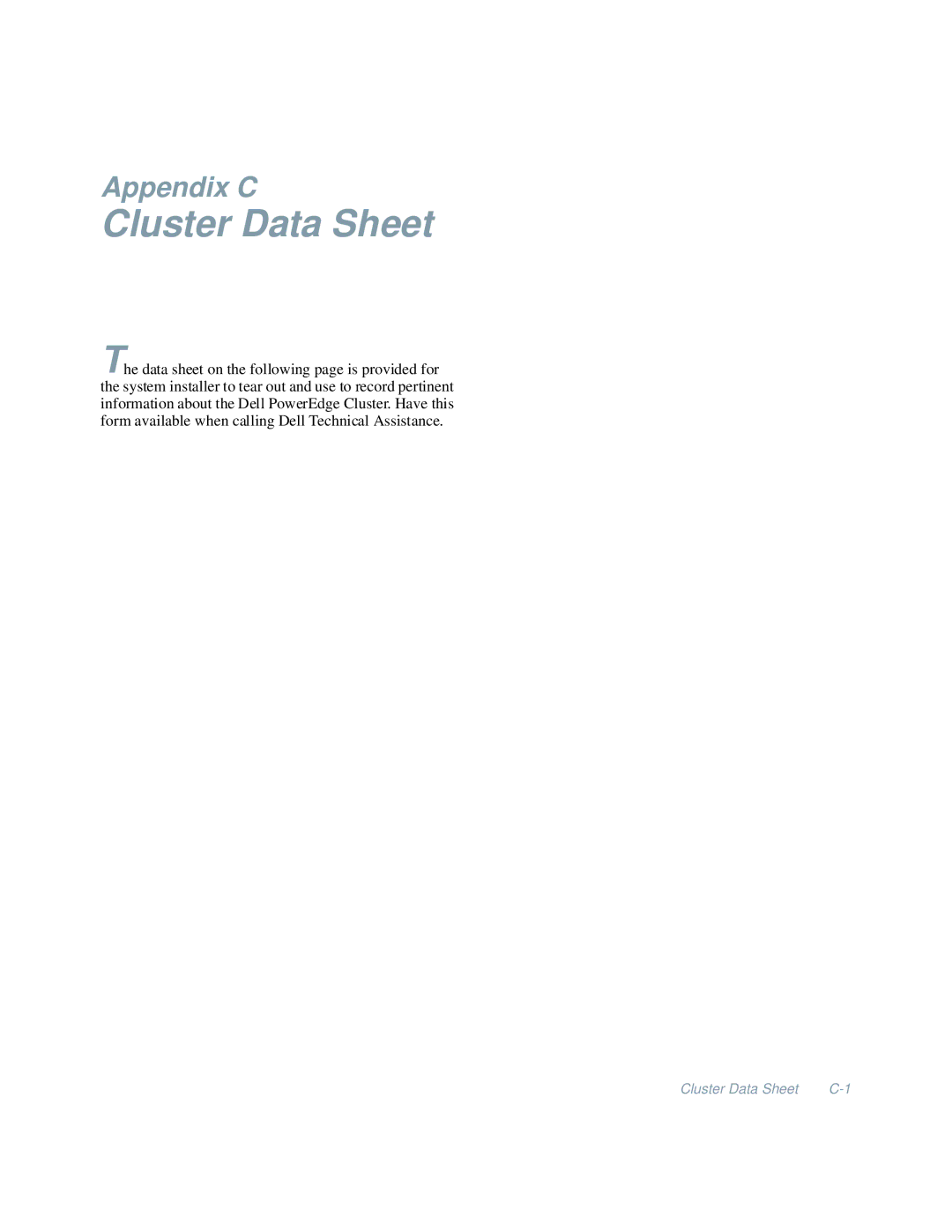 Dell 4200 manual Cluster Data Sheet 