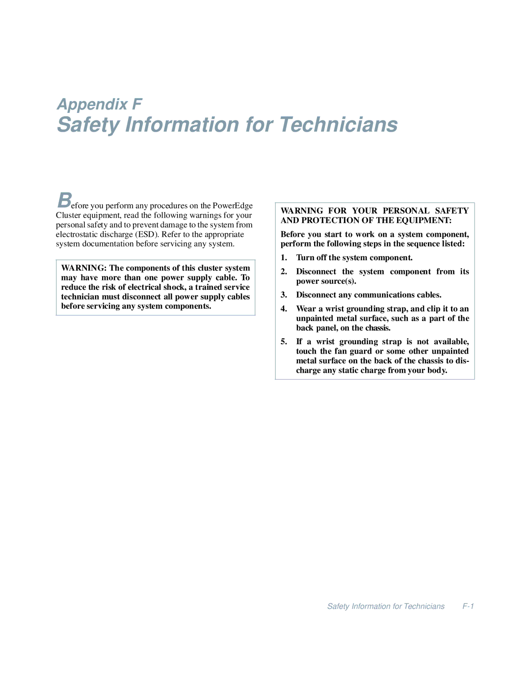 Dell 4200 manual Safety Information for Technicians 