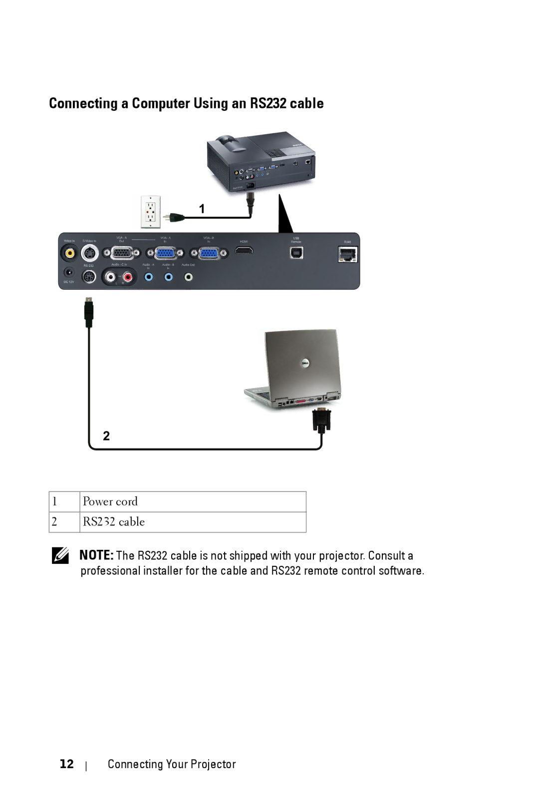 Dell 4210X manual Connecting a Computer Using an RS232 cable 