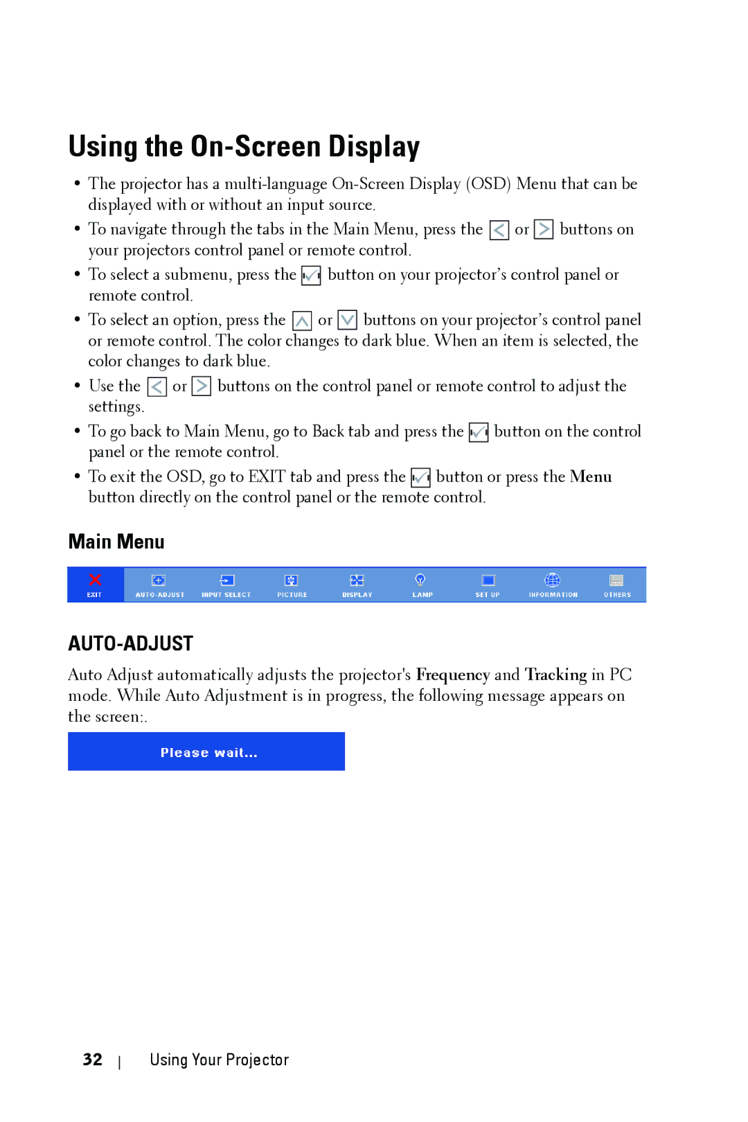 Dell 4210X manual Using the On-Screen Display, Auto-Adjust 