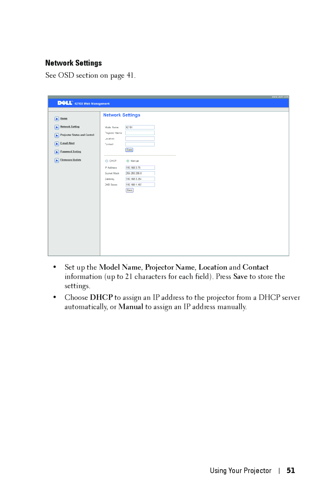 Dell 4210X manual Network Settings 