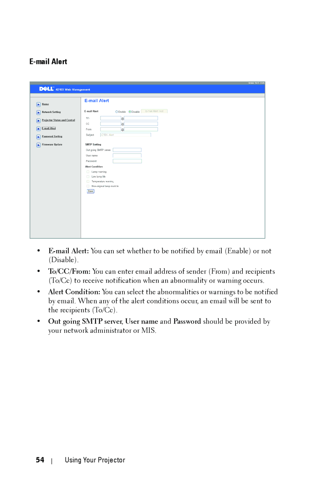Dell 4210X manual Mail Alert 