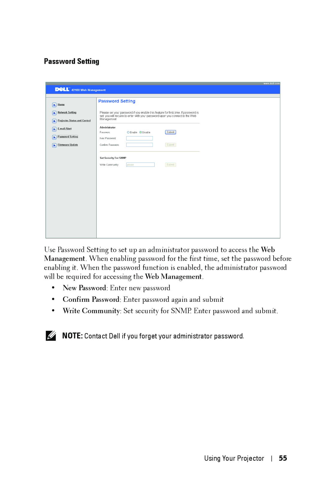 Dell 4210X manual Password Setting 