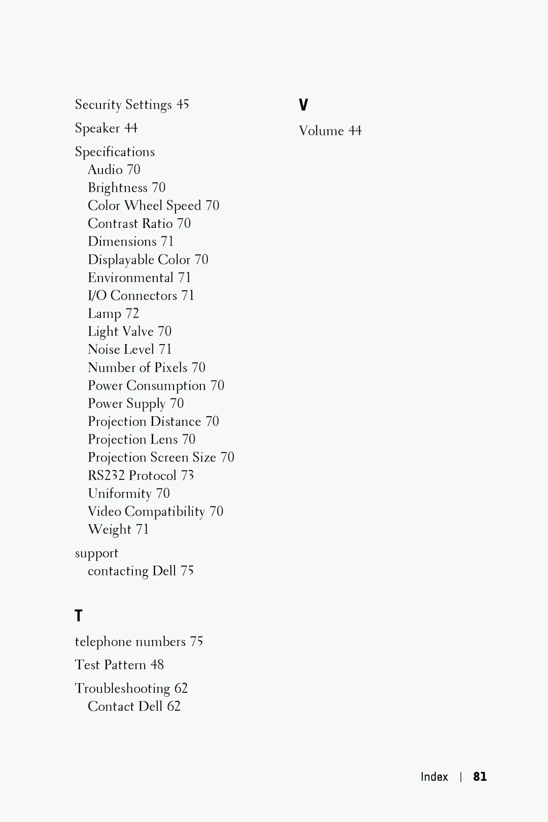 Dell 4210X manual Index 