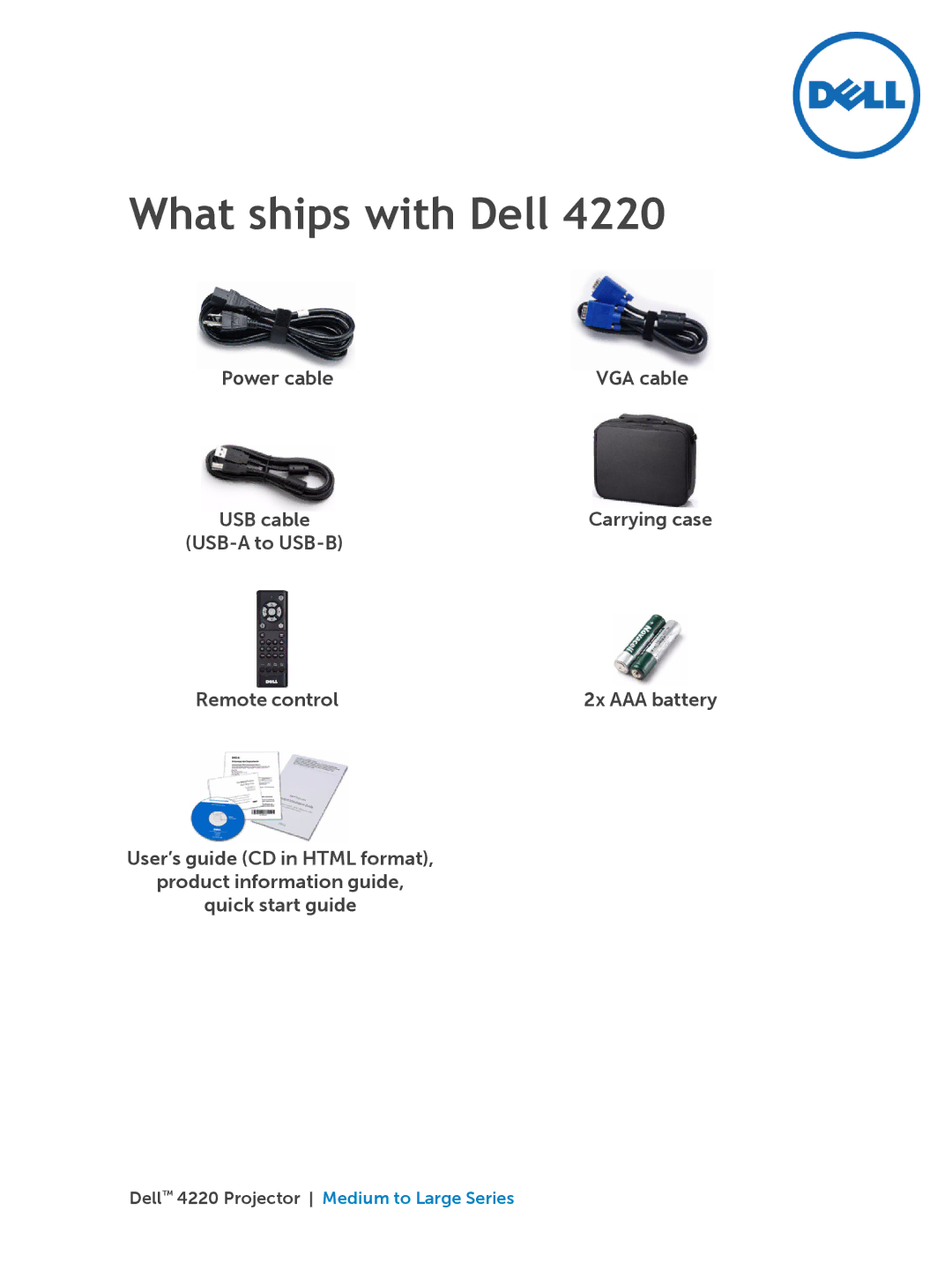 Dell 4220 quick start What ships with Dell, Power cable 