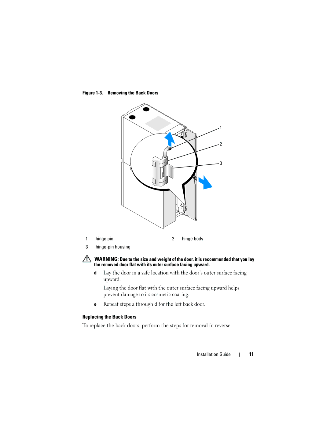 Dell 4220 manual Removing the Back Doors Hinge pin 