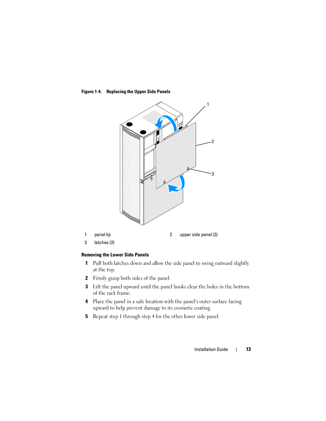 Dell 4220 manual Replacing the Upper Side Panels Panel lip 