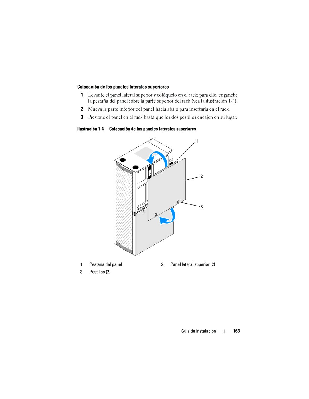 Dell 4220 manual Colocación de los paneles laterales superiores, 163 