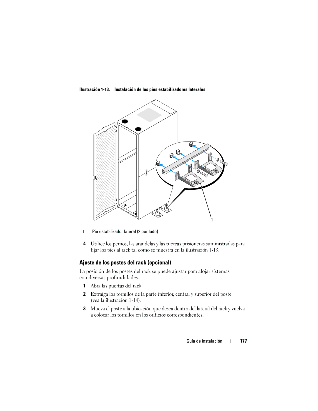 Dell 4220 manual Ajuste de los postes del rack opcional, 177 