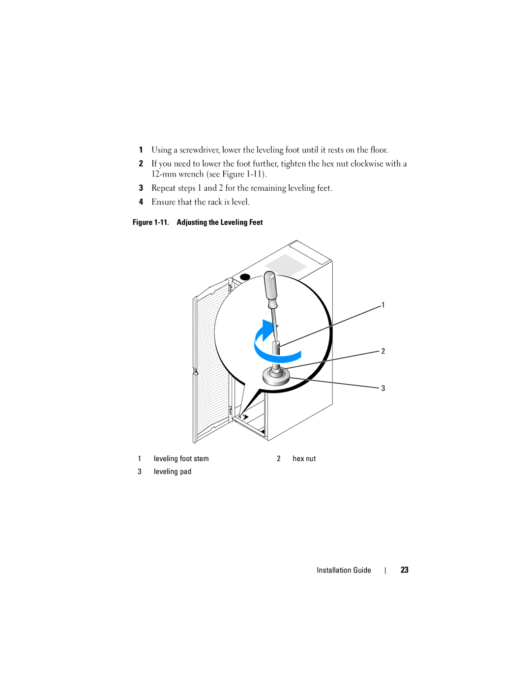 Dell 4220 manual Adjusting the Leveling Feet Leveling foot stem 