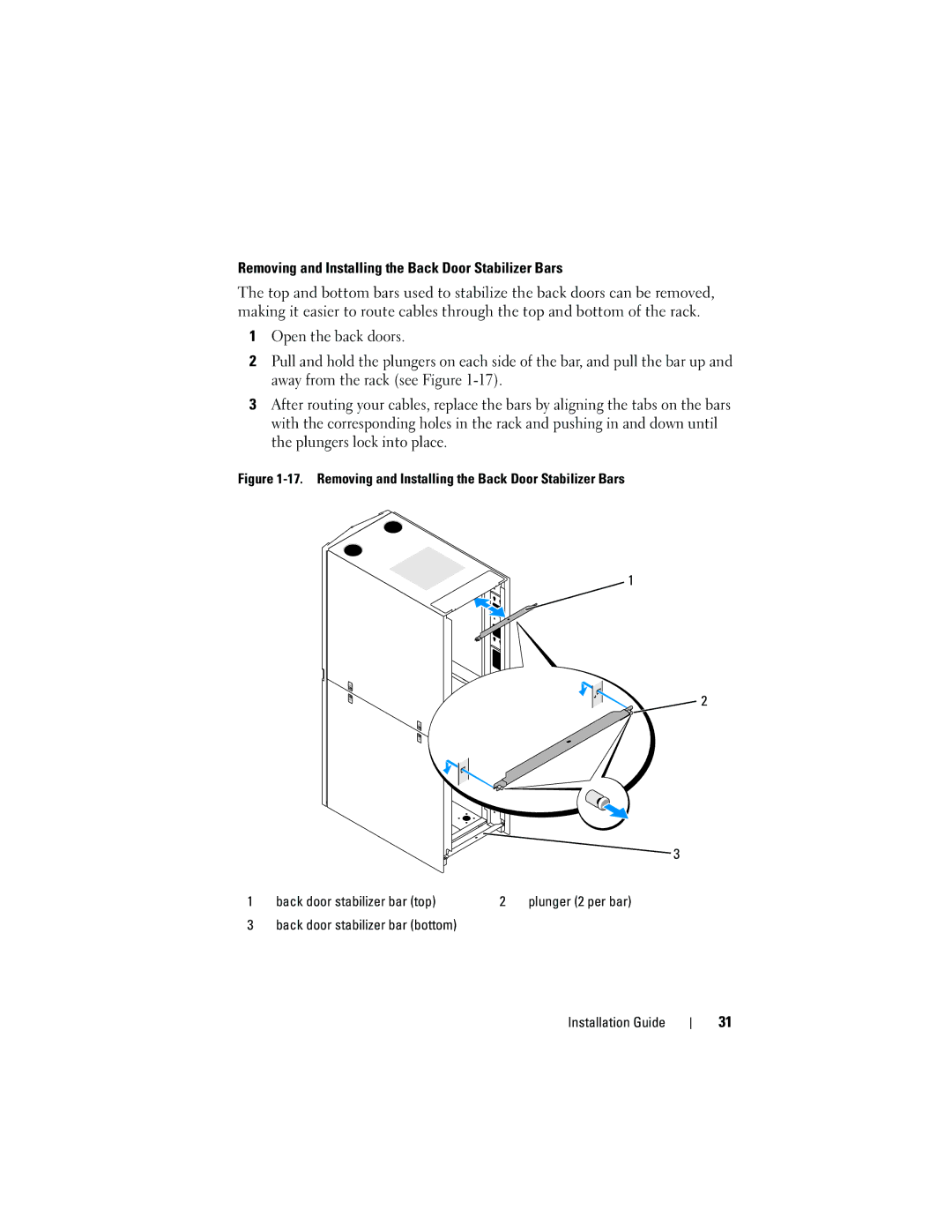 Dell 4220 manual Removing and Installing the Back Door Stabilizer Bars 