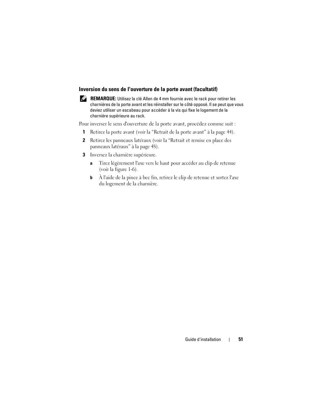 Dell 4220 manual Inversion du sens de louverture de la porte avant facultatif 