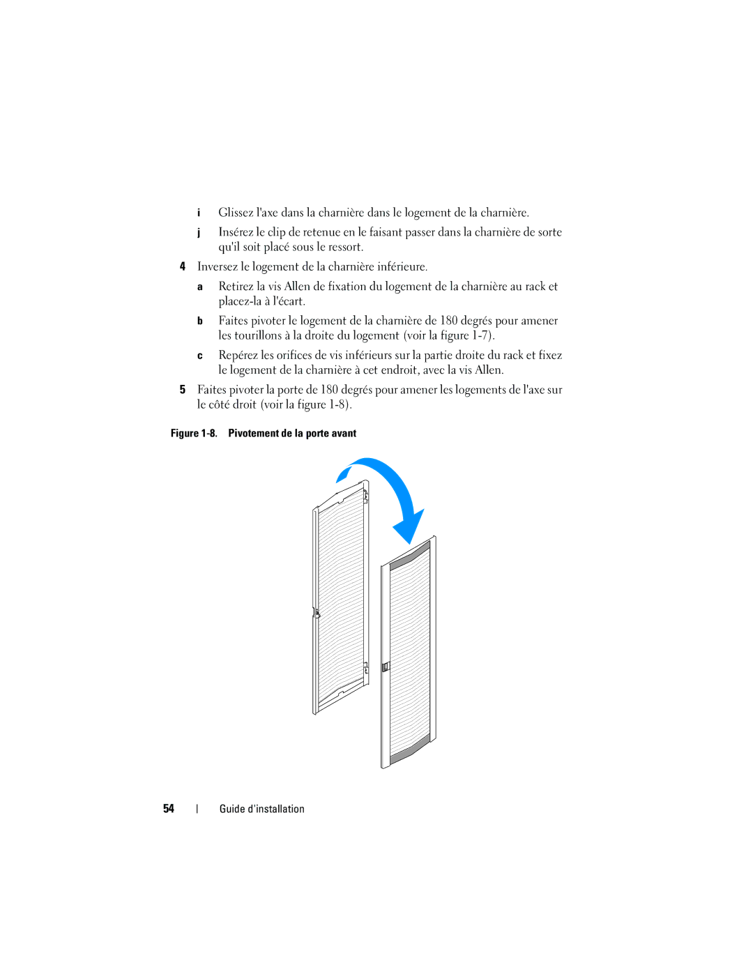 Dell 4220 manual Pivotement de la porte avant Guide dinstallation 