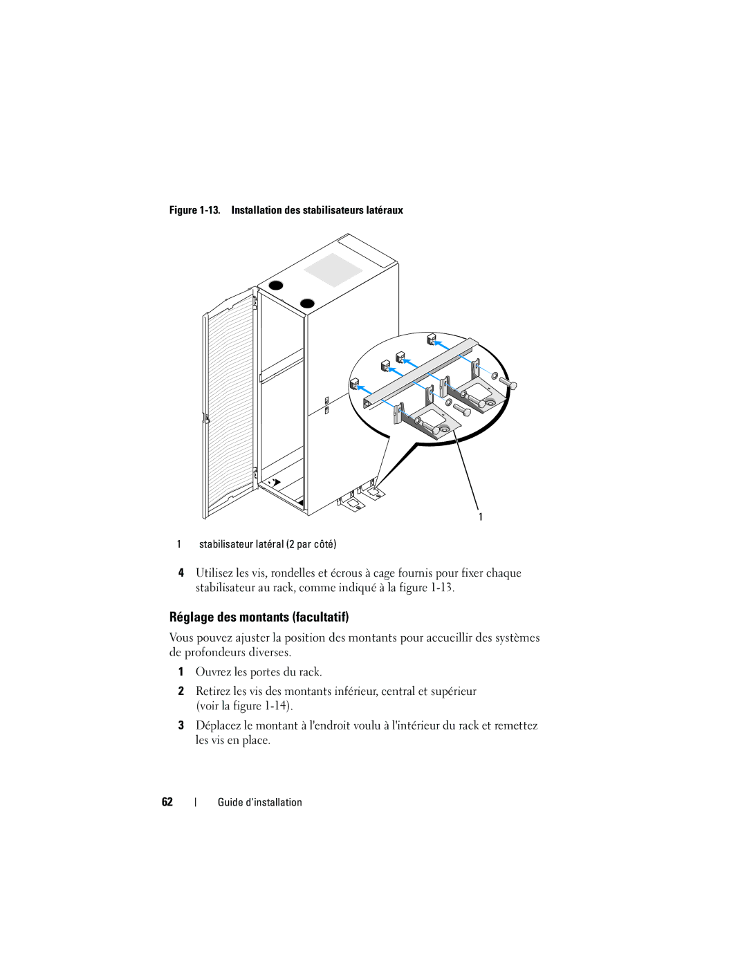 Dell 4220 manual Réglage des montants facultatif 