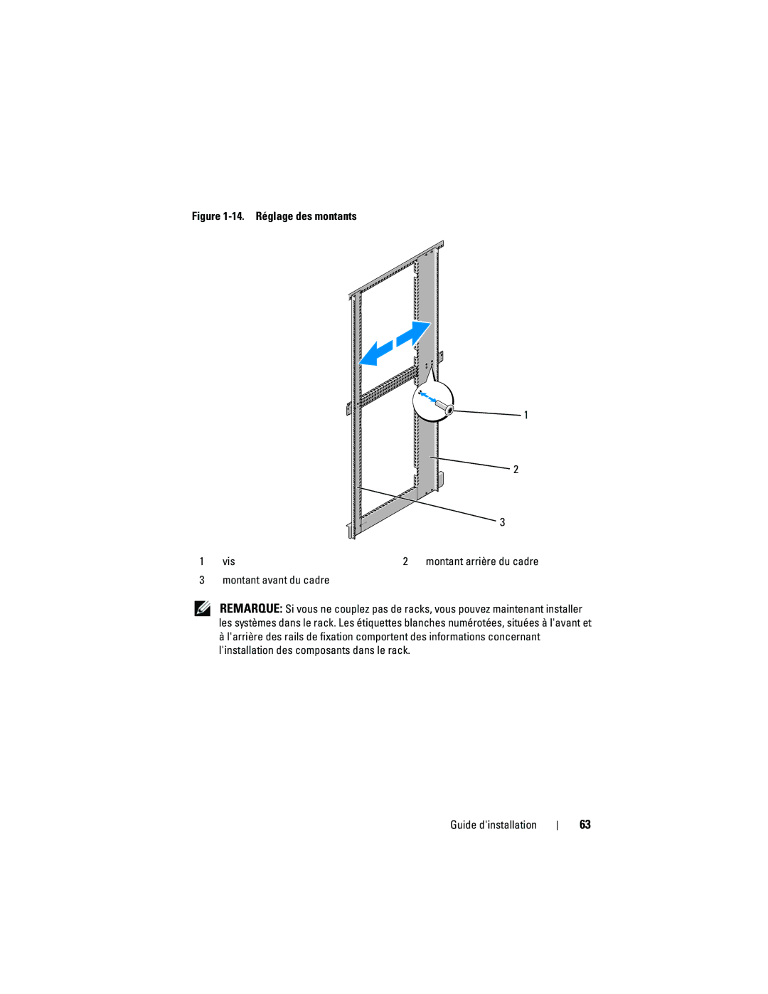 Dell 4220 manual 14. Réglage des montants Vis 