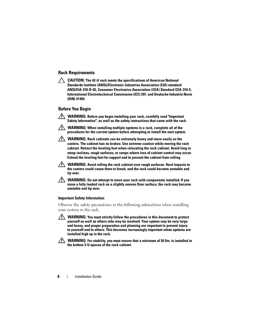 Dell 4220 manual Rack Requirements Before You Begin 